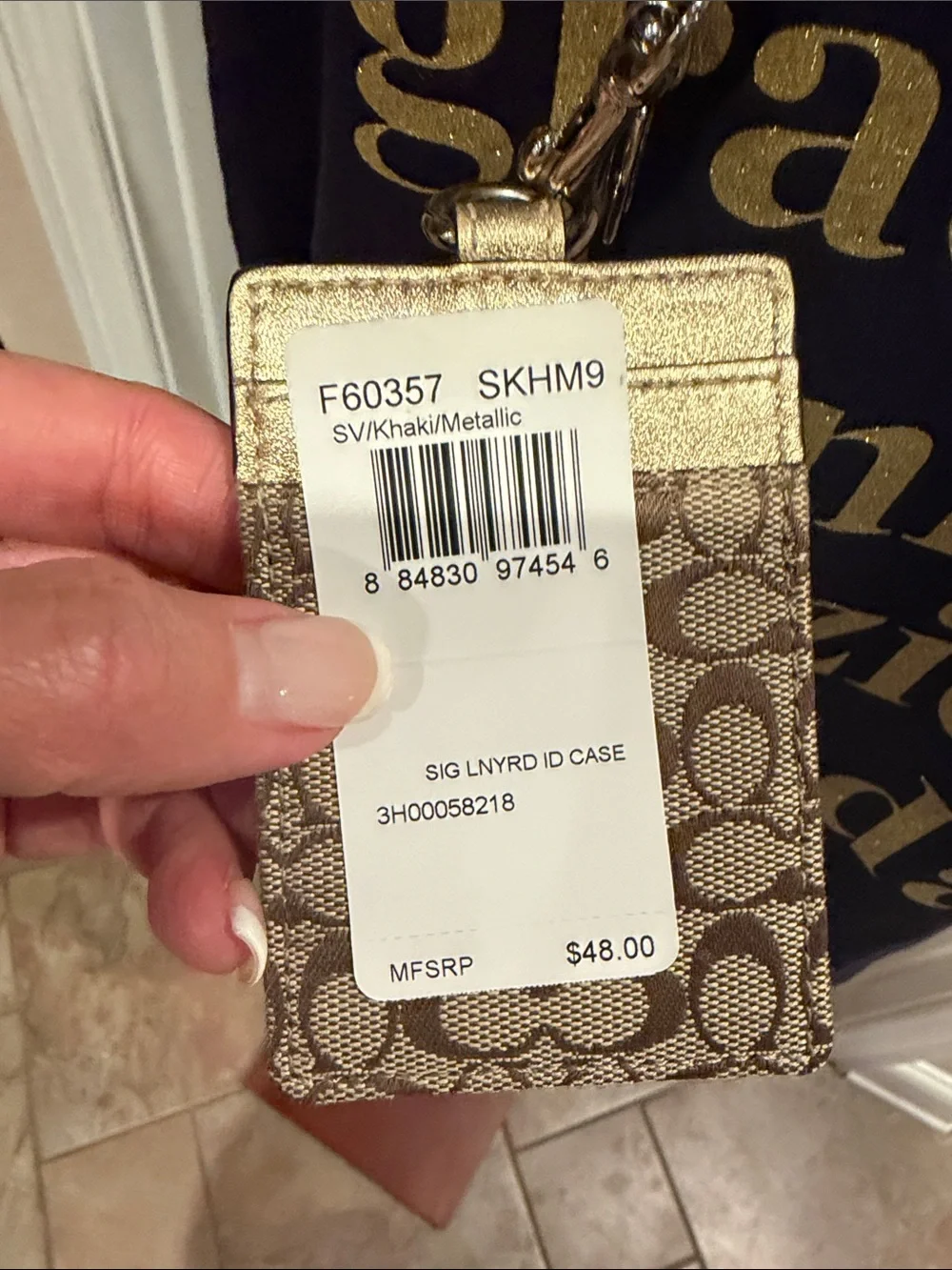 NWT Coach Signature Card Holder Lanyard in Metallic Gold and Brown